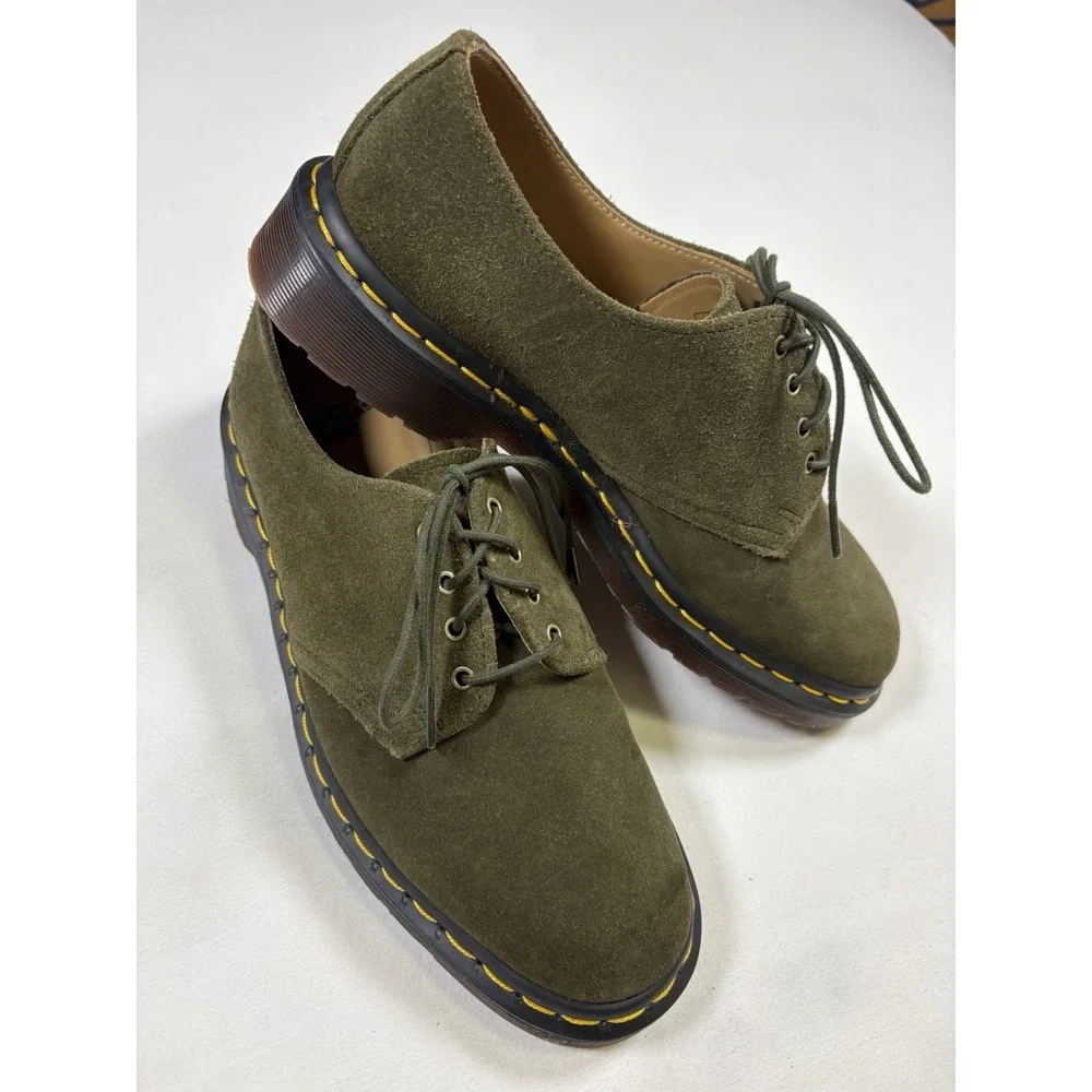 Dr Martens Smiths Olive Green Suede 4-Eye Derby Mens 7 Womens 8 NWOB LA004